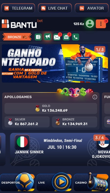 captura de tela inicial Bantubet